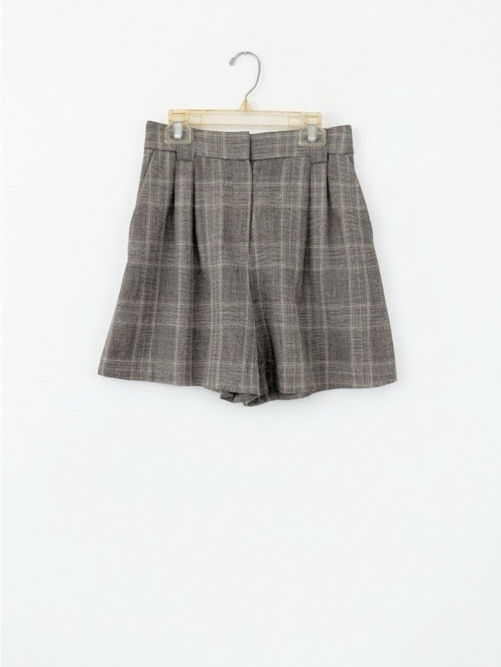 Express Gray Plaid Pleated Bermuda Shorts